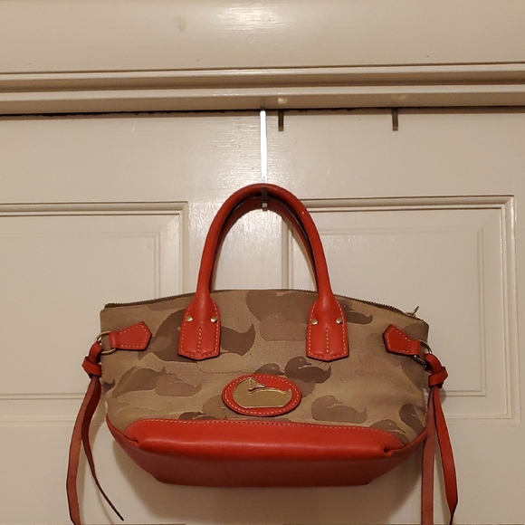 Dooney And Bourke Red and Tan Women's Handbag Canvas And Leather. - Picture 1 of 10